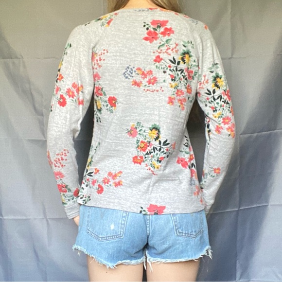 Loft Medium Floral Grey Crewneck Sweater 100% Cotton - Picture 4 of 7